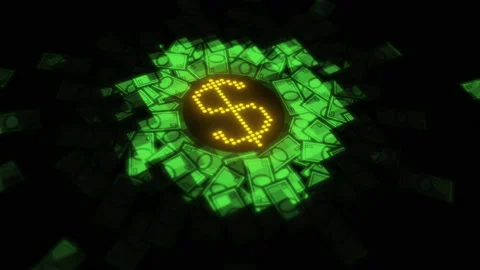 Electronic dollar-symbol of virtual money, trade, e-commerce.Banknotes spreading Stock Footage 238949473