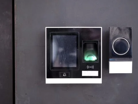 Electronic door access control system machine and fingerprint Stock Photos