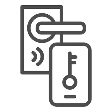 Electronic door lock and key on smartphone line icon, smart home symbol, mobile イラスト素材