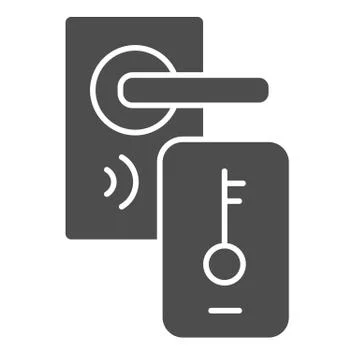 Electronic door lock and key on smartphone solid icon, smart home symbol, mobile Stock Illustration