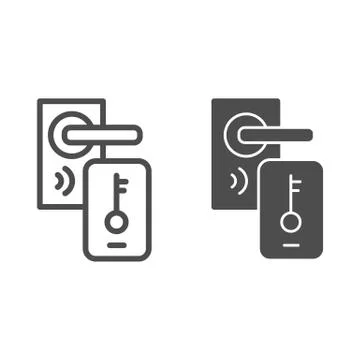 Electronic door lock and key on smartphone line and solid icon, smart home イラスト素材
