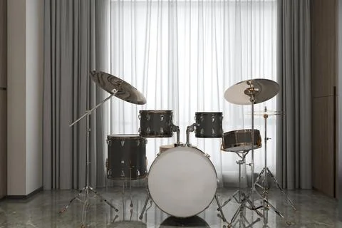 Electronic Drum kit Placement Beside Stylish Sofa for a Smart Living Room i.. Stock-Illustration