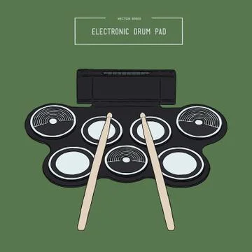 Electronic drum pad kit  sketch vector. Stock Illustration