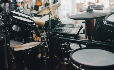 Electronic drum set in store Stock Photos
