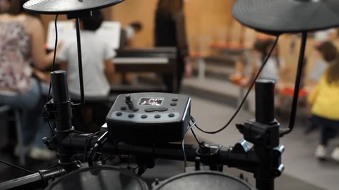 Electronic drums in a school auditorium. Video stock 89525247