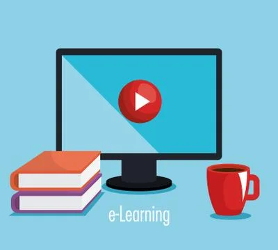 Electronic education with computer desktop Stock Illustration