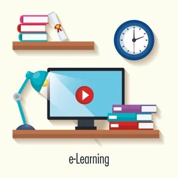 Electronic education with computer desktop 스톡 일러스트