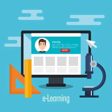 Electronic education with computer desktop イラスト素材