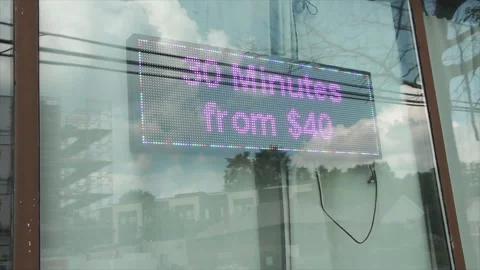 Electronic electric digital rectangle horizontal changing animated sign massage Stock Footage 249418654