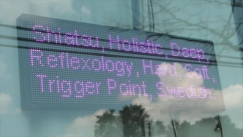 Electronic electric digital rectangle horizontal changing animated sign massage Stock Footage 249418818