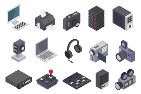 Electronic elements isometric illustrated on background Illustrazione stock