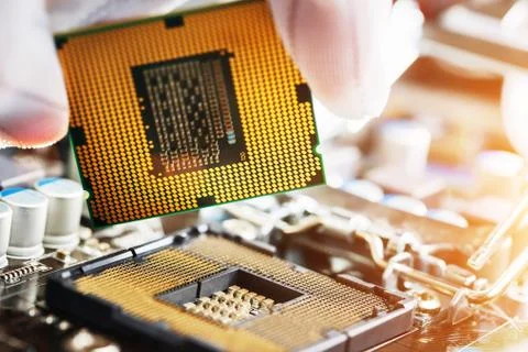 Electronic engineer of computer technology. Maintenance computer cpu hardware Stock Photos