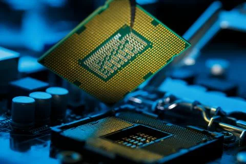 Electronic engineer of computer technology. Maintenance computer cpu hardware Stock Photos