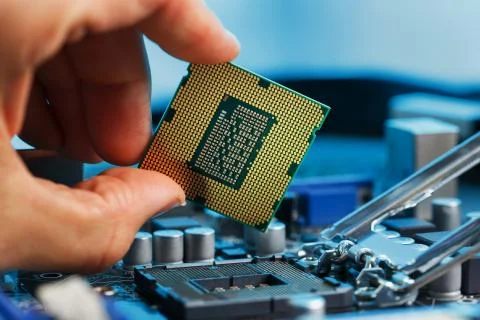 Electronic engineer of computer technology. Maintenance computer cpu hardware Stock Photos