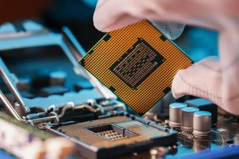 Electronic engineer of computer technology. Maintenance computer cpu hardware Stock Photos