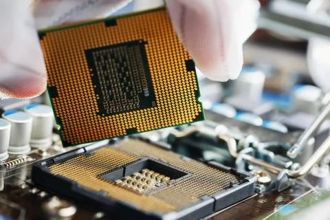 Electronic engineer of computer technology. Maintenance computer cpu hardware Stock Photos