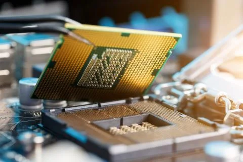 Electronic engineer of computer technology. Maintenance computer cpu hardware Stock Photos