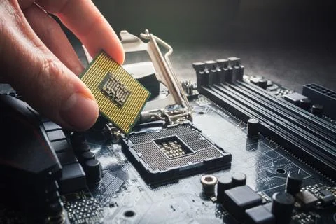 Electronic engineer of computer technology. Maintenance computer cpu hardware Stock Photos