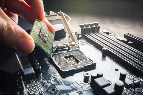 Electronic engineer of computer technology. Maintenance computer cpu hardware Stock Photos