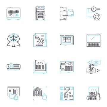 Electronic equipment linear icons set. Gadgets, Devices, Technology, Automation Illustrazione stock