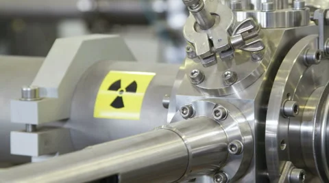 Electronic equipment in nuclear lab, radiation warning sign, intro slow motion Stock Footage 59853488