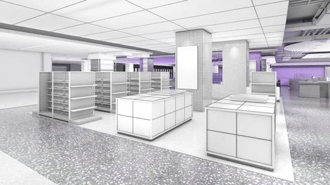 Electronic equipment store ,computer and gadget shop. ,Modern design,3d ren.. Illustrazione stock