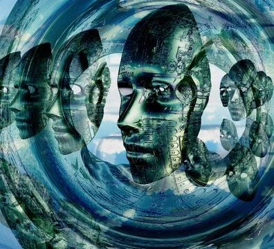 Electronic Faces Electronic Faces hovers. 3D rendering. Copyright: xZoonar... Stockfoto's