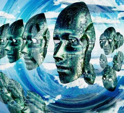 Electronic Faces Electronic Faces hovers. 3D rendering. Copyright: xZoonar... Stockfoto's