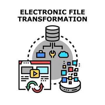 Electronic file transformation converting database information data Stock Illustration