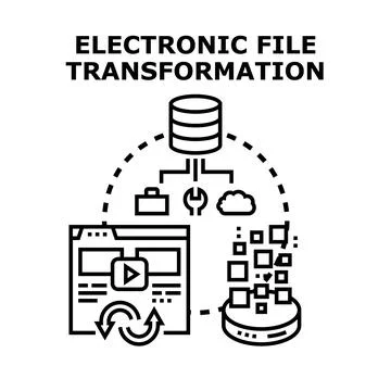 Electronic file transformation converting database information data Stock Illustration