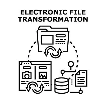 Electronic file transformation process and digital data management Ilustração Stock