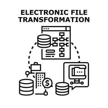 Electronic file transformation process converting digital data Ilustração Stock