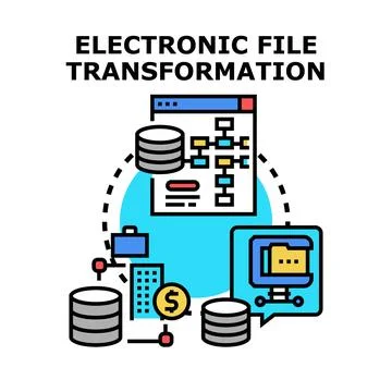 Electronic file transformation process converting digital data Stock Illustration
