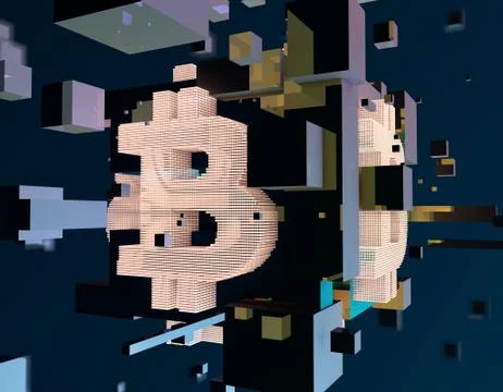 Electronic financial currency Bitcoin, data transmission and storage Stock Illustration