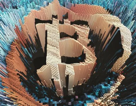 Electronic financial currency Bitcoin, data transmission and storage Illustrazione stock