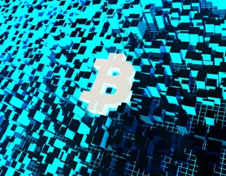 Electronic financial currency Bitcoin, data transmission and storage Illustrazione stock
