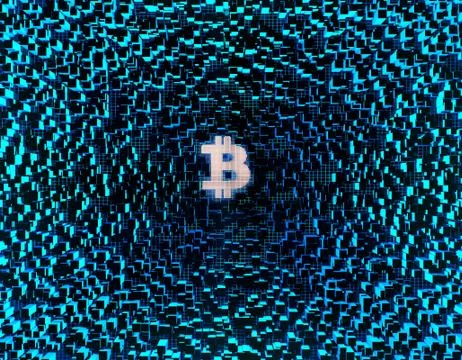 Electronic financial currency Bitcoin, data transmission and storage Stock Illustration