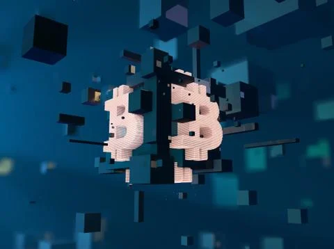 Electronic financial currency Bitcoin, data transmission and storage 스톡 일러스트