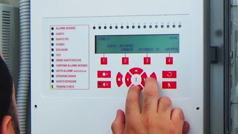 Electronic fire alarm control unit with LED, display, keyboard and indication Vídeo Stock 102600965