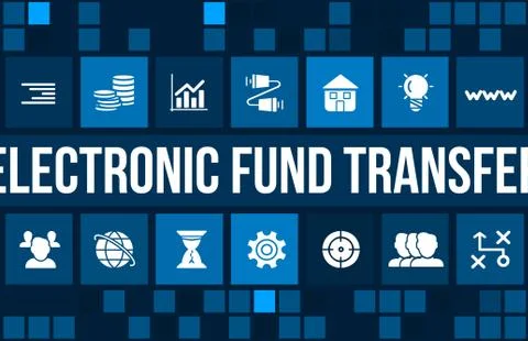 Electronic fund transfer concept image with business icons and copyspace. Stock Illustration