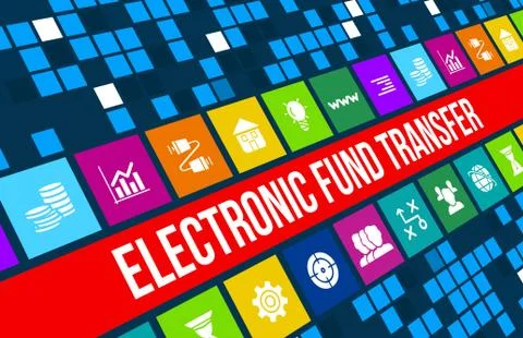 Electronic fund transfer concept image with business icons and copyspace. Illustrazione stock