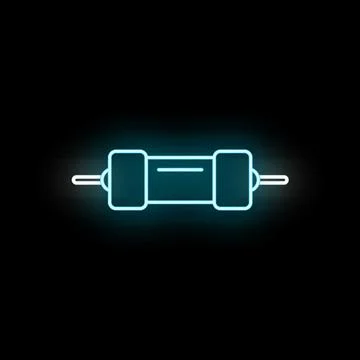 Electronic fuse component glowing neon outline on black Stock Illustration