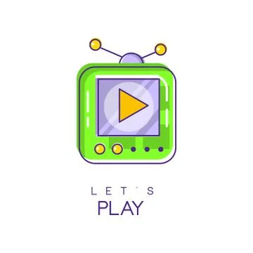 Electronic gadget logo. Game console icon in linear style with green and purple Illustrazione stock