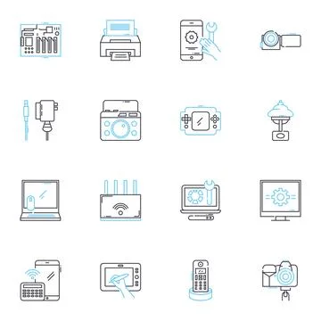 Electronic gadgets linear icons set. Smartph, Laptop, Tablet, Smartwatch Illustrazione stock