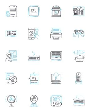 Electronic gadgets linear icons set. Smartph, Laptop, Tablet, Smartwatch Illustrazione stock