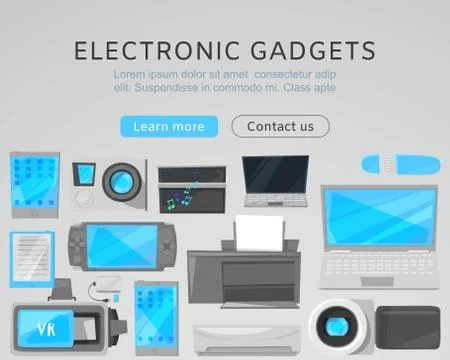 Electronic gadgets sale web vector template with modern devices. Computers Stock Illustration