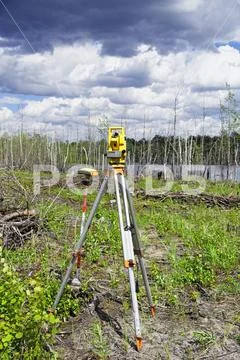Electronic geodetic instruments in the field Stock Photos