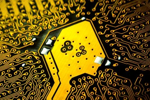 Electronic gold computer circuit blur Stock Photos
