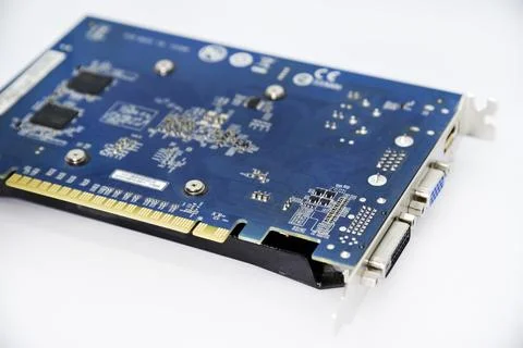 Electronic graphics card board with chips and radio elements. The reverse s.. Stock Photos