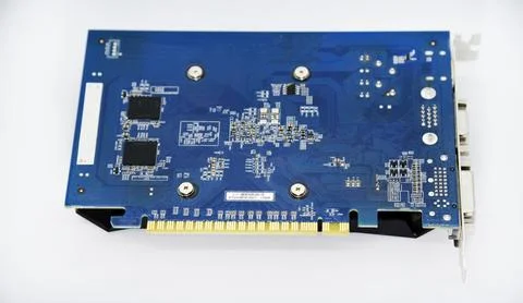 Electronic graphics card board with chips and radio elements. The reverse s.. Stock Photos